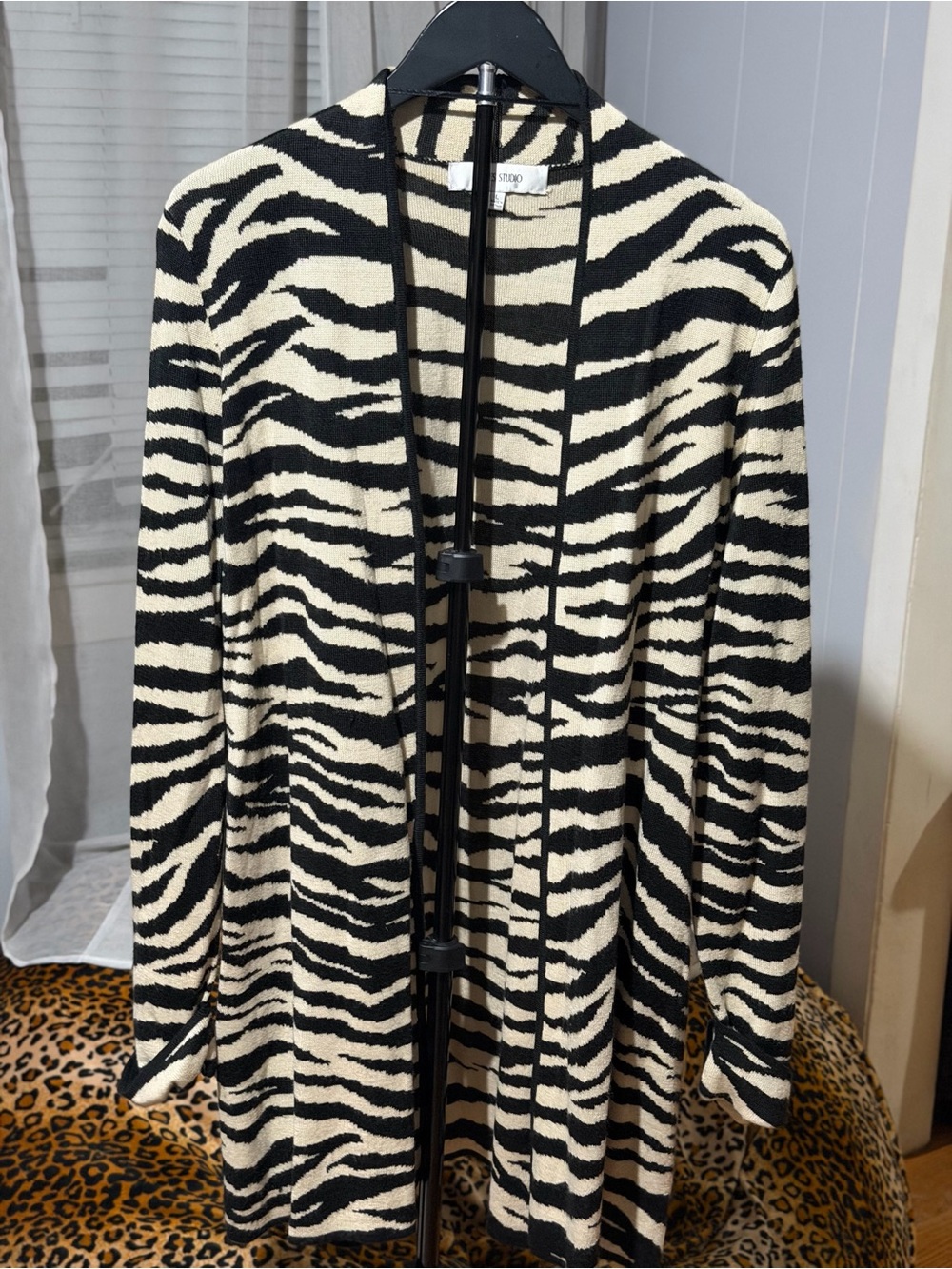 Jones Studio  Zebra Print Open Front Cardigan Draped Knit Sweater large - Picture 6 of 8